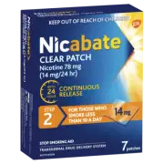 Nicabate Clear 14mg Step 2 7 Patches Stop Smoking Aid Continuous Release