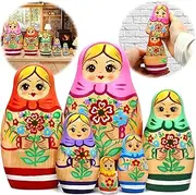 AEVVV Russian Matryoshka Dolls Set of 6 pcs - Russian Nesting Dolls with Traditional Flower Painting - Munecas Matriuskas Rusas - Babushka Dolls