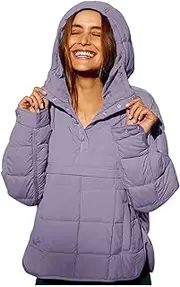 [VESNIBA] Women's Quilted Pullover Puffer Jacket Oversized Long Sleeve Hooded Coats Winter Warm Lightweight (Purple-a, L)