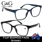 Men Women Reading Glasses Magnifying Square Blue Black Spring Loaded +1.0 to 3.5