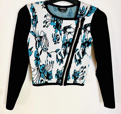 Bebe Rayon Knit Jacket with Silver Zipper Silver/ Teal/ Black W-Med
