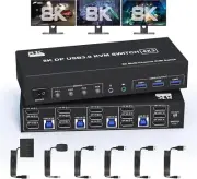 8K Displayport USB 3.0 KVM Switch 3 Monitors 4 Computers, DP 1.4 Triple Monitor