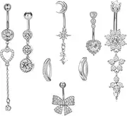 [ALYXUY] 8 Pcs Belly Button Ring for Women,14K Gold Plated Belly Button Rings Dainty Surgical Belly Button Piercing Kit for Women Navel Piercings Pack Jewelry