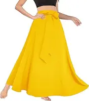 [Afibi] Women's High Waist Skirt Tie Front A-Line Flowy Long Maxi Skirts with Pockets