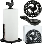 Cast Iron Napkin, Paper Towel Holder, Trivet Spoon Rest & Bundles Rooster Design