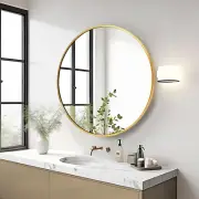 Circle Gold Mirror for Wall 32 Inch - Large Bathroom round Mirror with Matte Met