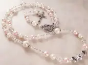 Personalised Silver Rosary Beads in Pink /Cream,Confirmation Rosary,Baptism