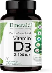 Emerald Labs Vitamin D3 as Cholecalciferol 2,500 IU's - Support Healthy Bones and Teeth, Immune System Health - 60 Vegetable Capsules