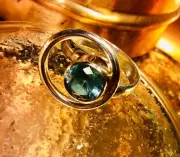 Genuine 925 Sterling Silver and Natural Aquamarine Adjustable Ring Size 8.5/ Q