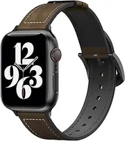 Strap Compatible with Apple Watch Band, Adjustable Sport Elastics Women Men Replacement Wristband for iWatch Series 6/SE/5/4/3/2/1 (Brown Leather, 44mm / 42mm)