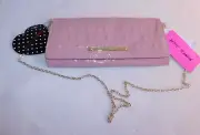 NEW $68 Betsey Johnson Pink Patent Bows Clutch Crossbody Purse Bag Gold Chain