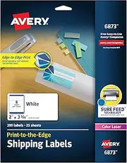 Avery Printable Shipping Labels with Sure Feed, 2" x 3.75", White, 200 Blank Mailing Labels (6873)