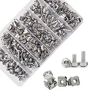 100Sets/200Pcs M5 M6 Cage Nuts Screws and Washers Set,Ymaiss Metric Square Hole Hardware Cage Nut Screws and Washers for Rack Mount Server Shelves Cabinet,Routers Server Rack Silver Upgraded Box