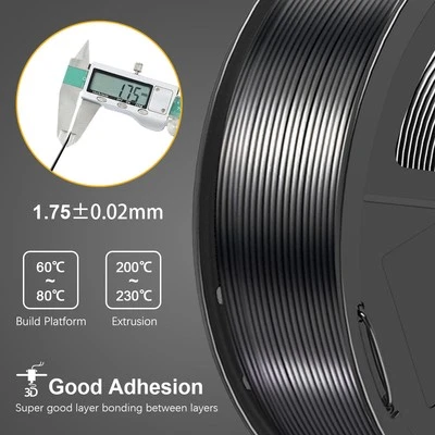 Silk PLA Plus 3D Printing Filament 1.75mm Black 1KG Roll High Quality