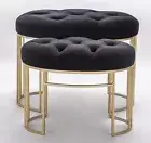 Premium Tufted Ottomans-L2-Velvet Oval Shape with Metal Gold Stand