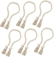 BESTYASH 6Pcs Rustic Cotton Curtain Tie Backs Rope Holdbacks with Tassel for Outdoor and Indoor Drapery for and Farmhouse Decor
