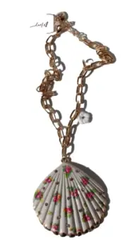 Betsey Johnson Necklace Sea Shell Flower Pendant Chain Clam Crystal Gold Tone