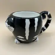 Pier One Black & White Striped Chubby Cat Tail Handle Coffee Mug Cup