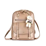 Casual PU Shoulder Bag Ladies Handbag Messenger Bag with Plush Bear Doll (Gold)