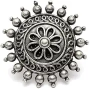 [sanjog] Oxidised German Silver Floral Design Adjustable Ring for Women Girls, Brass, No Gemstone