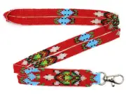Handmade beaded Turtle design Red Blue Lanyard