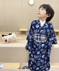 在飛比找Yahoo!奇摩拍賣優惠-【熱賣精選】日本男童防皺正裝振袖和服配腰帶日系和風童裝寶寶七