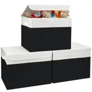 Large 17" 42 Quarts Collapsible Stackable Storage Bins with Lids [3-Pack] Fol...