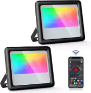LEDVIE 2 Pack RGB LED Flood Light 300W Equivalent, Color Changing Bluetooth Floo