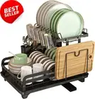 Dish Drying Rack, 2-Tier, Drainer, Cutting Board, Black