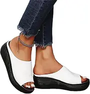 [XWCG] Ladies Open Toe Sandals Premium Orthopedic Sandals Womens Faux Leather Summer Vintage Flip Flops Mules Slip on Slide Slippers Casual Fish Mouth Sandals,White,US10/EU42