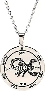 [VASSAGO] Stainless Steel Key of Solomon Seal Fifth Pentacle of Mars Pendant Necklace Talisman Engraved Round Charm Amulet Necklaces Jewelry for Men Women Teens