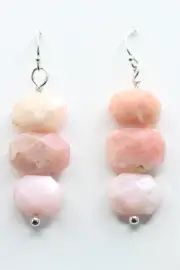 Pink Opal Gemstone .925 Sterling Silver Earrings Hexagon Shape 2" Natural Stones