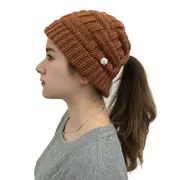 Nevenka Womens Beanie Hat with Ponytail Hole Warm Knit Cap-CaramelColour
