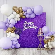 Shimmer Wall Backdrop Purple Square Sequin Wall Panel Backdrop Decor for Wedding, Anniversary, Birthday, Party, 24 Panels