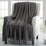 125*200cm Cozy Decorative Knit Woven Throw Blanket Sofa Throw Bed Throw Bed Blanket - Grey