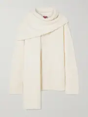 [STAUD] STAUD - Siren Bouclé Sweater With Detachable Scarf - Ivory - small small Ivory