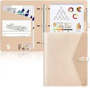 Toplive Padfolio 3 Ring Binder (1'' Round Ring) Business Portfolio Folder for Interview, Conference and Presentation, Gold