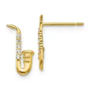 14k Yellow Gold Children's CZ Saxophone Post Earrings Madi K Kids Jewelry