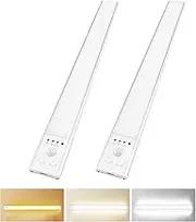 QUMOX 61 LED Under Cabinet Lights, 3 Color Temp, 1500mAh Rechargeable Battery, Motion Sensor, Magnetic Dimmable Closet Lights, Wireless Under Counter Lighting for Kitchen and Stairs (2 Pack)