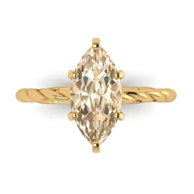 2Ct Marquise Cut Natural Morganite Solid 14K/18K Gold Solitaire Engagement Ring