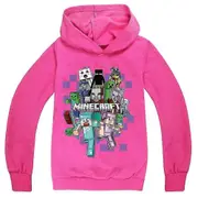 Minecraft Kids Print Hoodie Casual Long Sleeve Hooded Sweatshirt Tops Rose Red 9-10Years