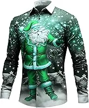 Large B Loose Christmas Santa Snowman Pattern Long Sleeved Shirt Men Casual Top