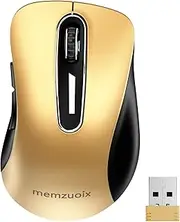 memzuoix 2.4G Wireless Mouse, 1400 DPI Mobile Optical Cordless Mouse with USB Receiver, Portable Computer Mice Wireless Mouse for Laptop, PC, Desktop, MacBook, 5 Buttons (Gold)