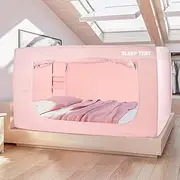 BORNA Bed Tent Twin Bed Canopy for Indoor Portable Light Reducing Sleeping Canopy for Kids and Adult,Bunk Blackout Tents Breathable Privacy Space Tent Mosquito Netting for Bed(Macaron Pink)