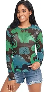 [RPLIFE] Cute Cartoon Dinosaurs Black Mesh Sleeves, Sheer Sleeve Blouse S-XXL