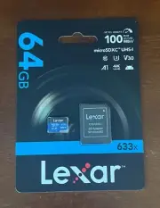 NEW Lexar 64GB Micro SDXC Memory Card USH1 + Adapter 633x