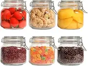 ComSaf 25oz Airtight Glass Jar with Clip Top Lids Set of 6, 750ml Square Food Storage Canisters Container with Clamp Seal Wire for Kitchen Preserving Pickling Canning Sugar Coffee Beans Cereal