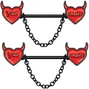[Niaspi] 14G Devil Heart Nipple Bars Rings for Women Unisex Surgical Steel Yes Master Naughty Words Tassel Chains Nipplerings Nipple Studs Red Enamel Small Love Heart Shaped Barbell Nipple Piercing Jewelry,