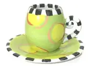 Erich Emmenegger Studio E Demitasse Jester Cup & Saucer Retired Lime Green Dots