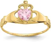 [JewelryWeb] 10k Solid Gold CZ Simulated Diamond October Irish Claddagh Celtic Trinity Knot Love Heart Ring Size 7.00 Statement-Ring for Women